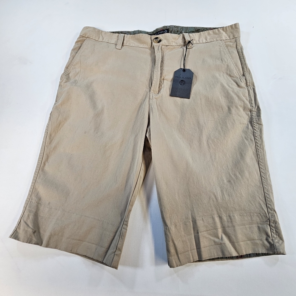 Free Planet Mens Khaki Tan Cargo Shorts Sz 38 NWT
